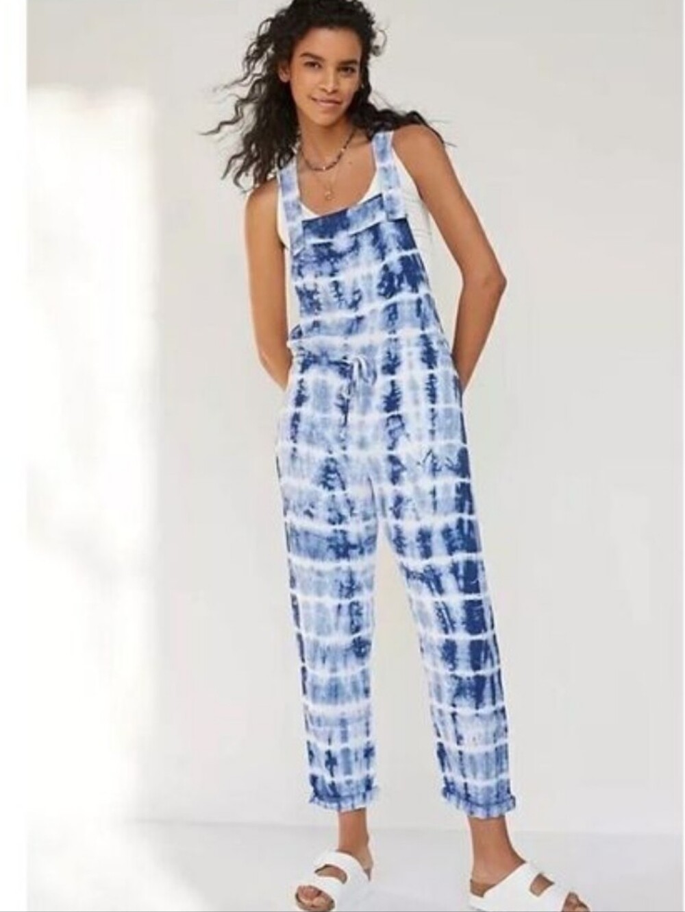 ANTHROPOLOGIE CLOTH & STONE 100% Tencel Blue & White Overalls